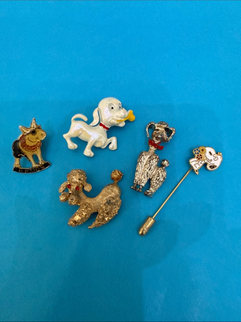 Vintage Dog Brooch Collection - White, Gold, Silver Accent Pins